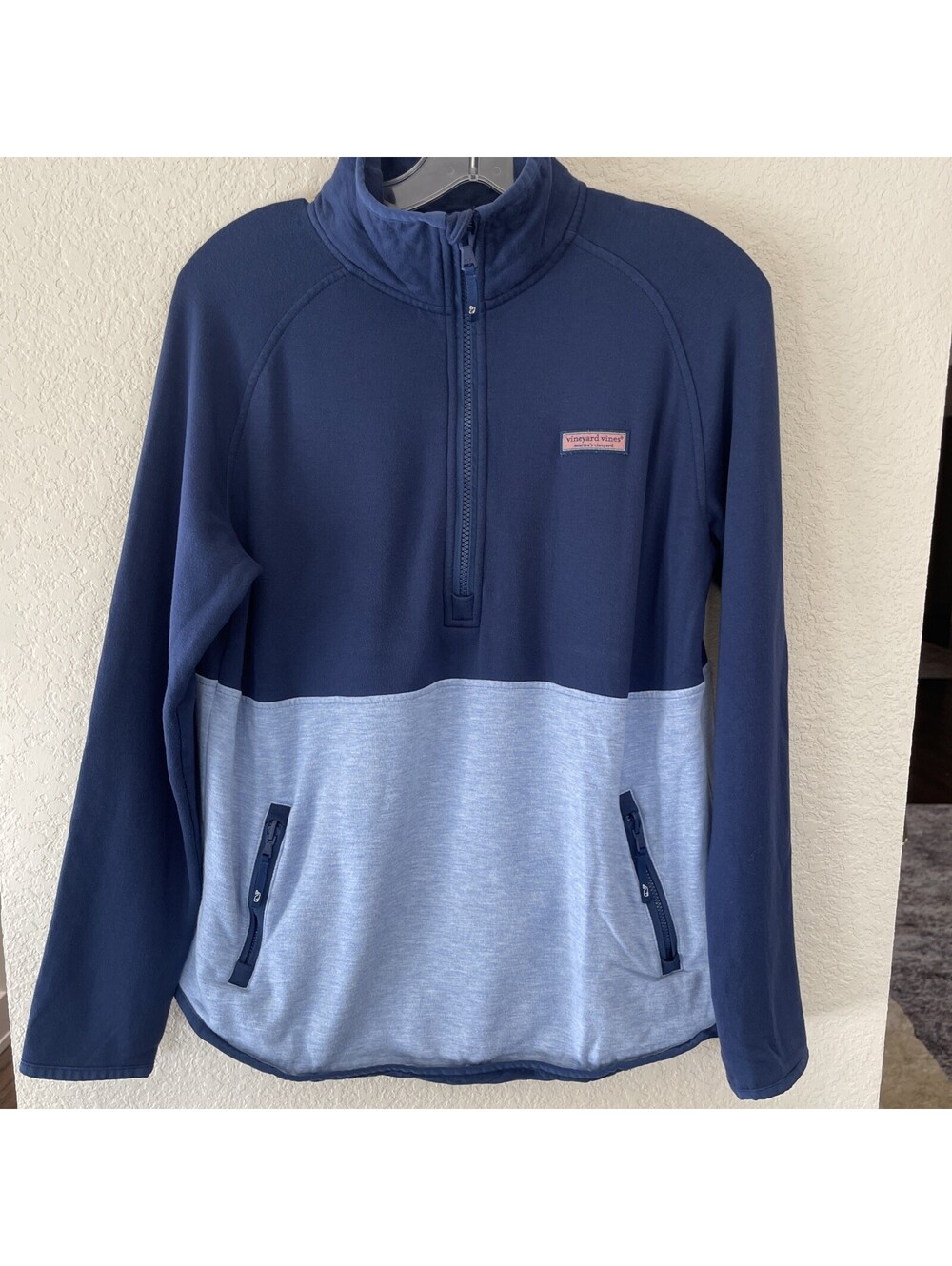 SOLD Vineyard Vines Women’s Pullover Quarter Zip Size Medium Blue Inner Fleece - Picture 5 of 7
